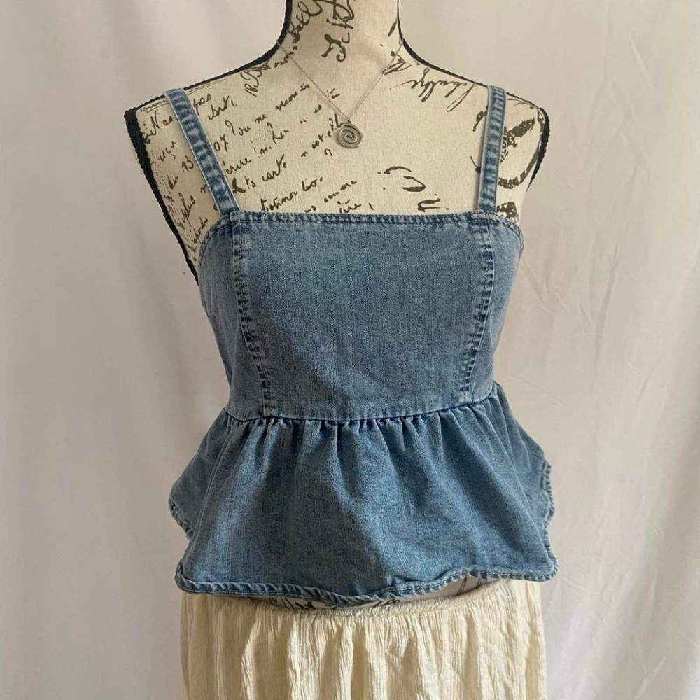 Celebrity Pink Blue Denim Peplum Top